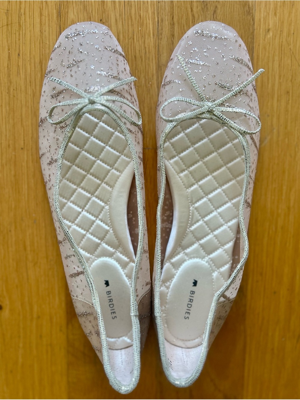 Birdies Pale Pink Glitter Quilted Ballet Flats with Bow
